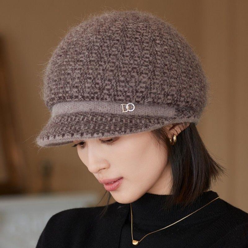 Осенне-зимняя холодостойкая вязаная теплая шапка, толстая шапка-утконос, шерстяная шапка в западном стиле для женщин