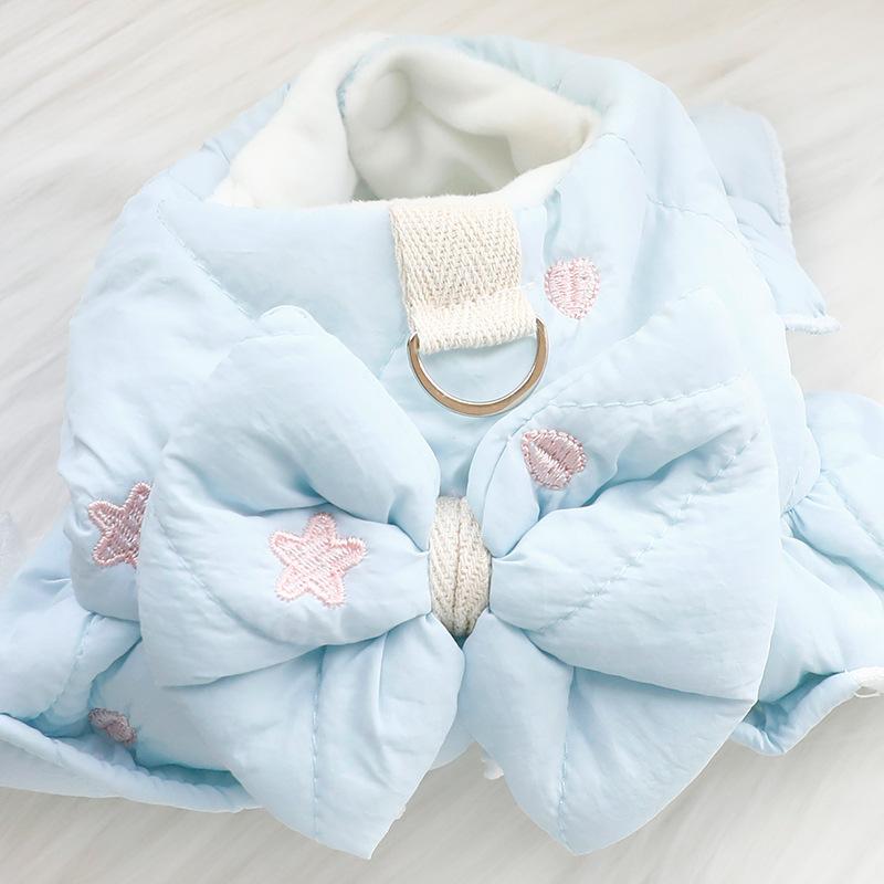 Autumn Winter Dog Clothes Thick Cotton-padded Princess Pet Dress Coat with Embroidery for Small Dogs & Cats