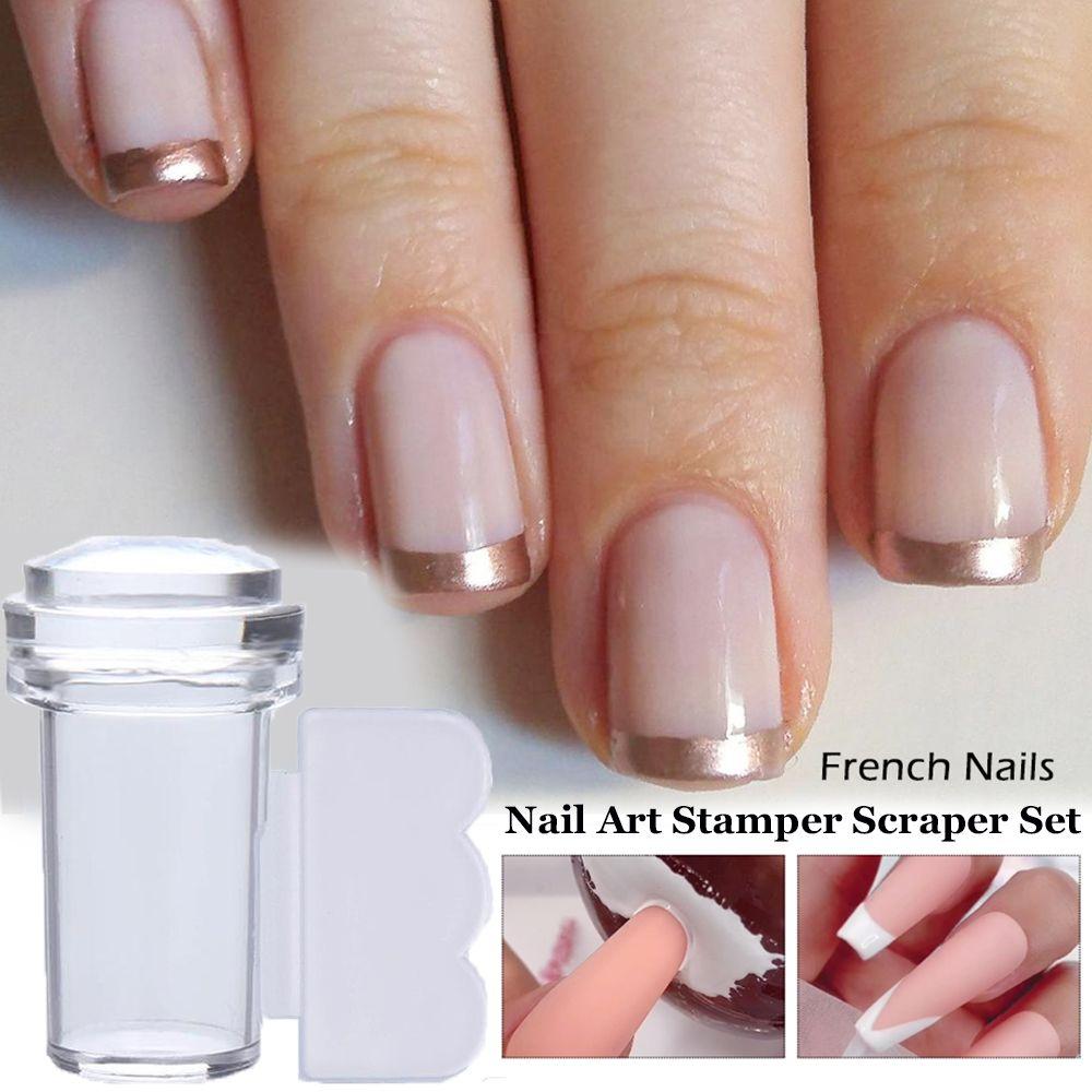 Stamping Mold Nail Design for French Tips Transparent Silicone Nail Stamper Scraper Set Jelly