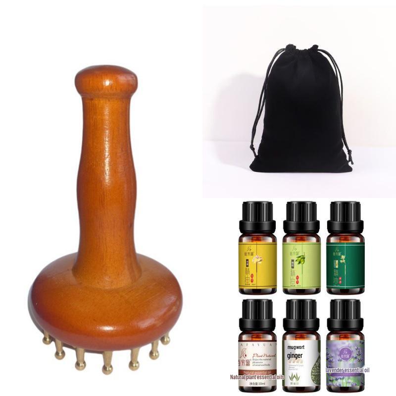 Массажная щетка из грушевого дерева для меридианов: Дренаж меридианов всего тела, сжигание жира, скребок для живота из чистой латуни.