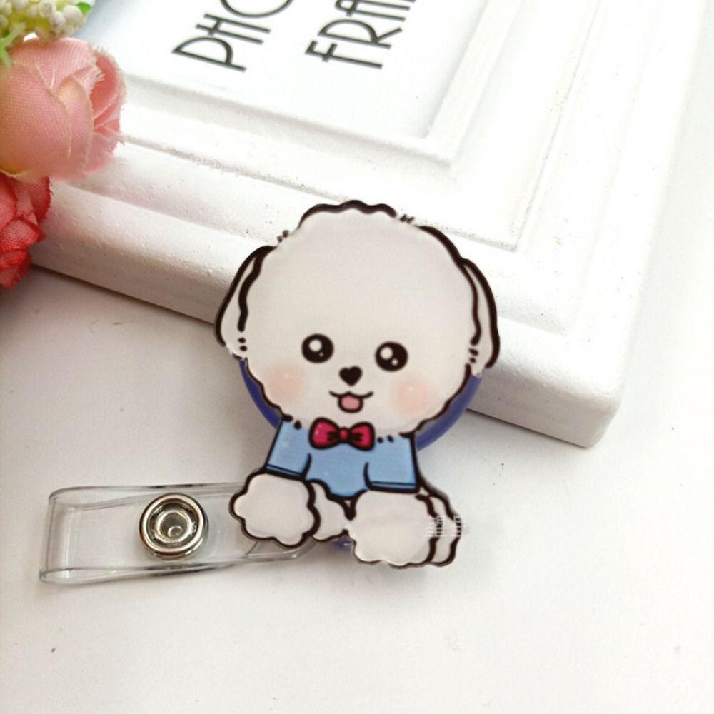 Cat Puppy Dog Badge Holder Cartoon Animals Easy Pull Buckle Nurse Badge Reel Doctor Students