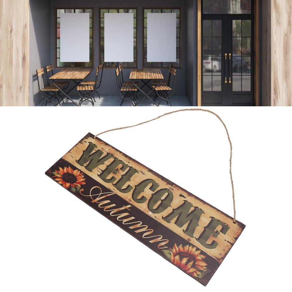 15.0x5.2in Wooden Hanging Sign Pumpkin Sunflower Pattern Hanging Welcome Board Indoor Decoration