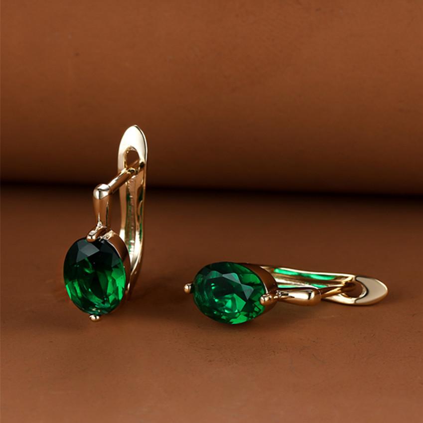 Exquisite Gold Color Oval Cut Red Blue Green Aqua Stone Hoop Earrings Woman Huggie Stud Wedding Birthday Gift Jewelry Bridal Lady Earrings