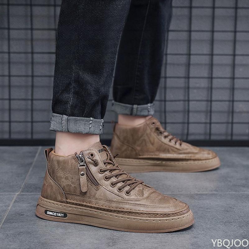 Зимние мужские высокие кроссовки модные универсальные повседневные на толстой подошве теплые противоскользящие износостойкие мужские хлопковые туфли