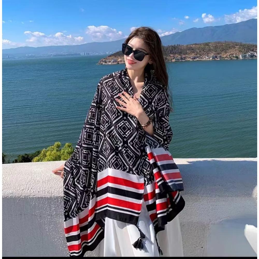 Соленое озеро Чака Туризм на Северо-Западе Этнический стиль Шарф Шелковый шарф Женский Летний Приморский Пляжный Платок Солнцезащитный Тонкий