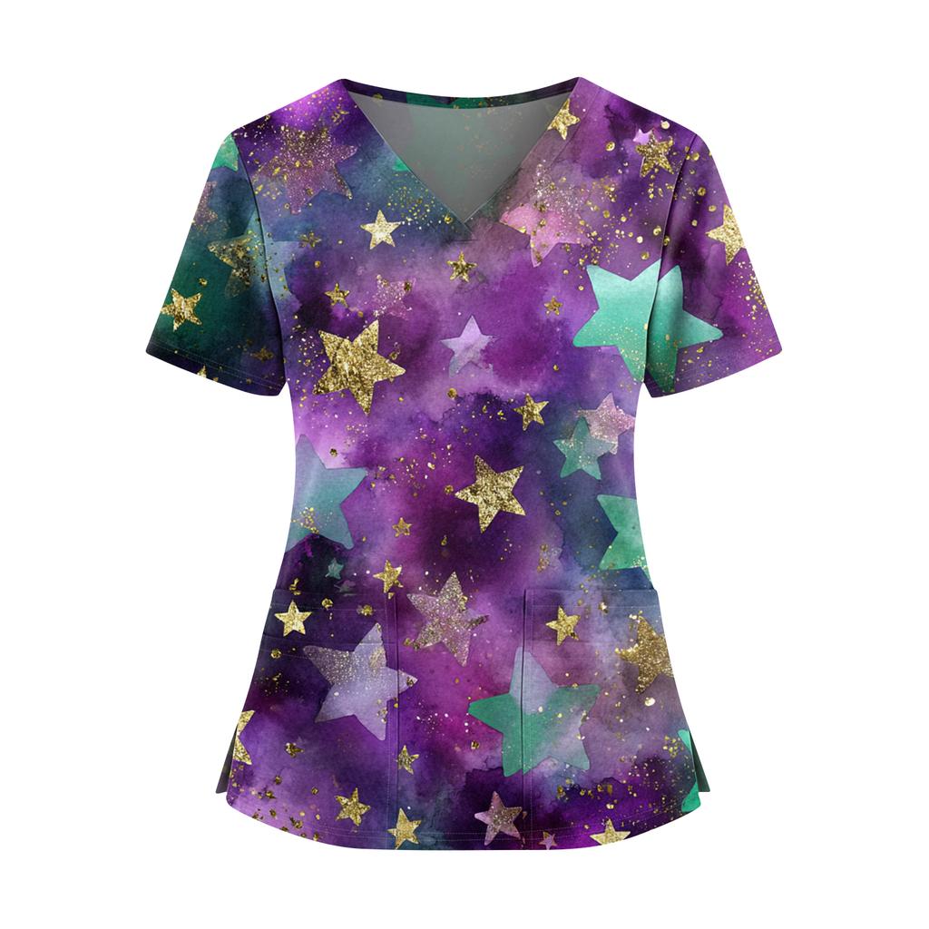 Женская футболка для сиделки с принтом, V-образным вырезом, двумя карманами, короткими рукавами, разрезом по подолу, униформа для сиделки