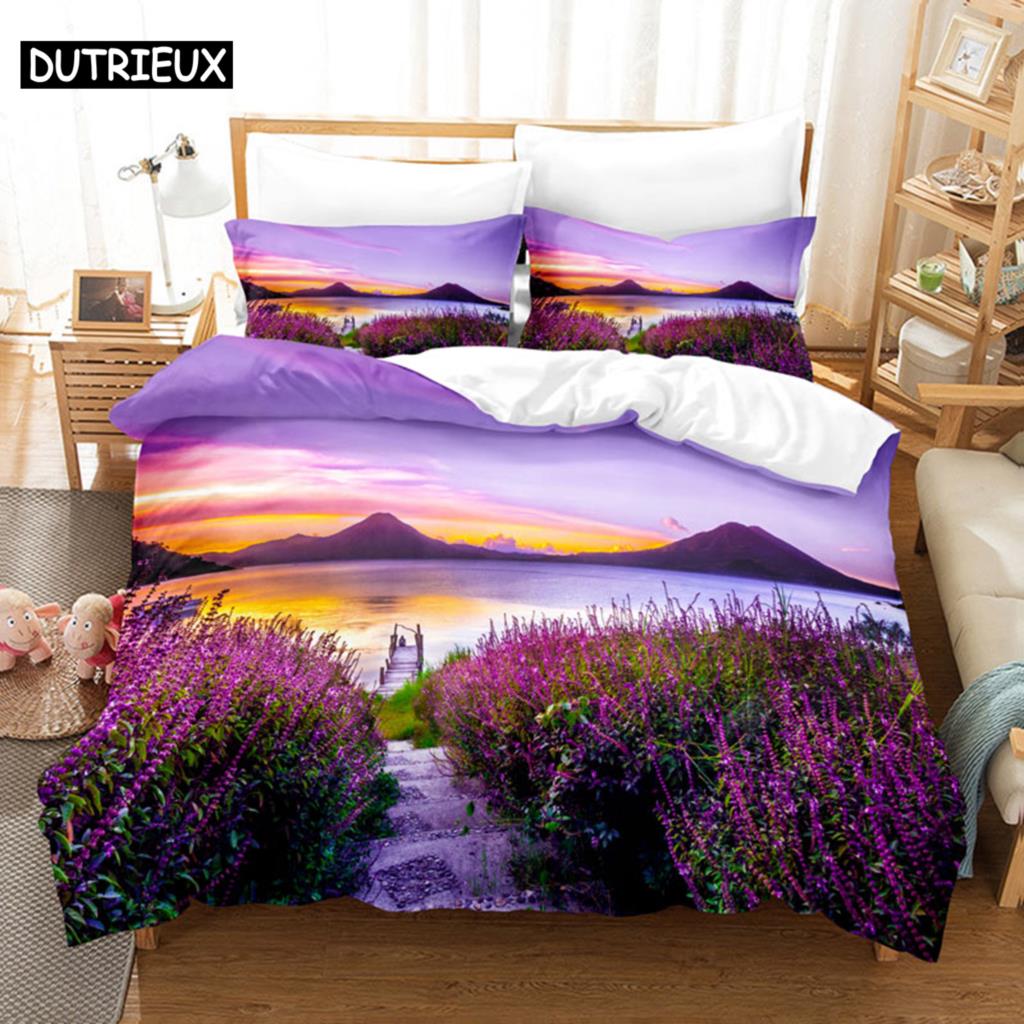 Фиолетовый комплект постельного белья, пододеяльник, одеяло, наволочка, 3D одеяло, лаванда, бабочка, двойной, полный, King Queen, Twin Single