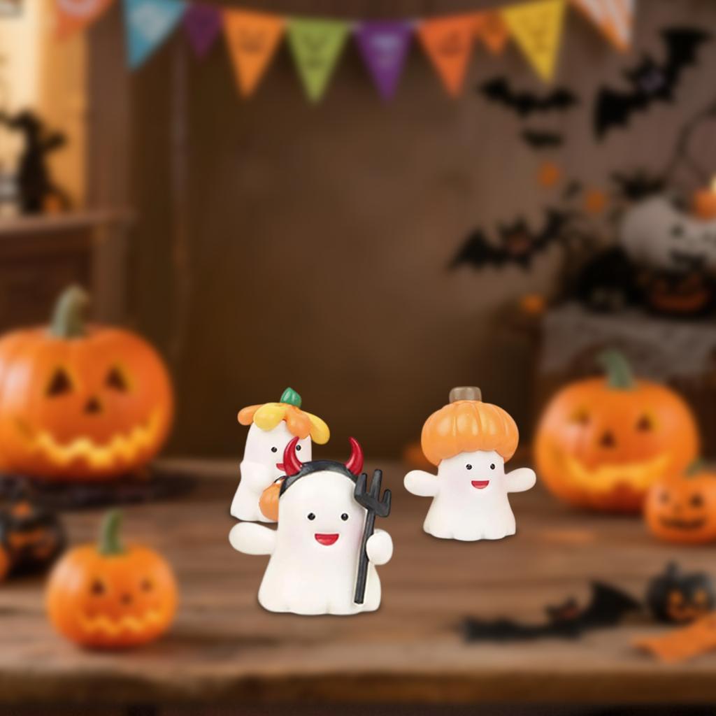 8 шт. Хэллоуин Миниатюрные фигурки Мультяшные Милые Дьявол Призрак Тыква Микро Орнаменты Набор Фестиваль Вечеринка Украшение для дома Поделки