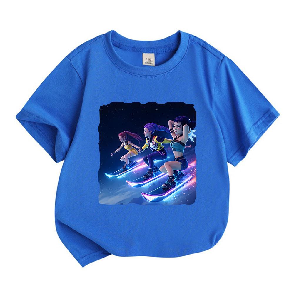 Kids Boys Girls 100% Cotton Crew Neck Short Sleeve T-shirt, 3 Stylish Hoverboard Girls Starry Sky Cartoon Print Casual Soft Breathable Tee Top for Dai