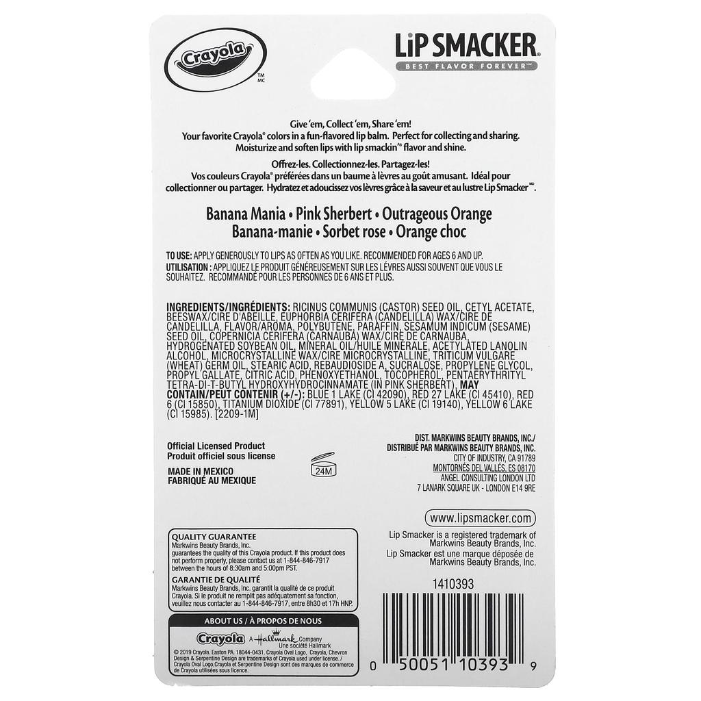Lip Smacker, Crayola, lip balm, variety pack, 3 packs, 4 g (0.14 oz) each