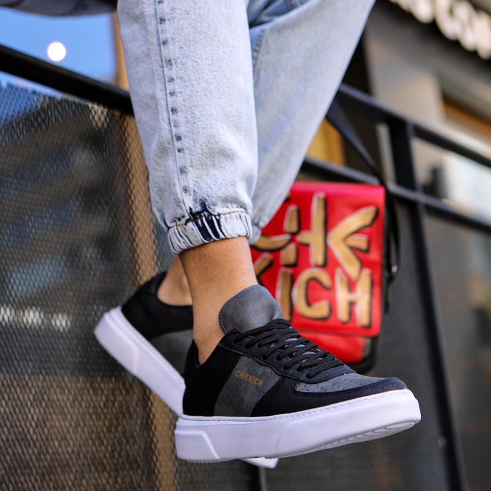 Chekich Мужская обувь черного цвета из искусственной кожи на шнуровке Осенний сезон Кроссовки Повседневная тенденция 2023 года Спортивная воздушная белая подошва CH087s Повседневная CH087