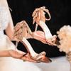 Luxurious Rhinestone Bow Sequin High Heel Sandals Thin Heel Silver Champagne Banquet Wedding Shoes for Women Pumps