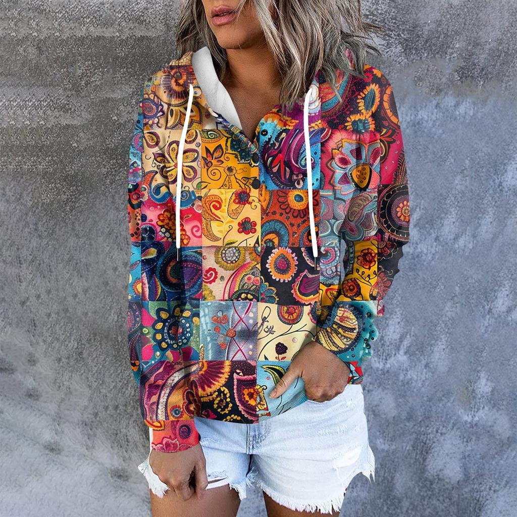 Women's Casual Fashion Long Sleeved Top Printed Round Neck Printed Hoodie