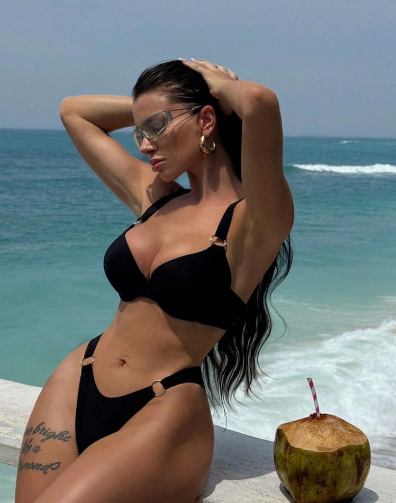 Женский купальник сексуальный черный с жесткой спинкой, широкими бретелями, завязками сзади, высокой талией, бикини, раздельный комплект, пляжная одежда, купальные костюмы