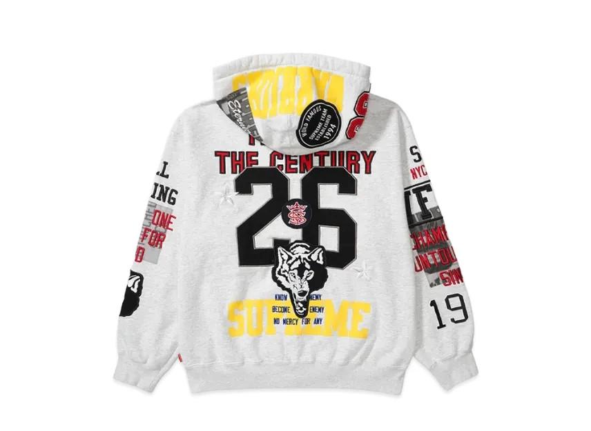 Supreme Warriors AppliquA Zip Up Hooded Sweatshirt "Ash Grey"