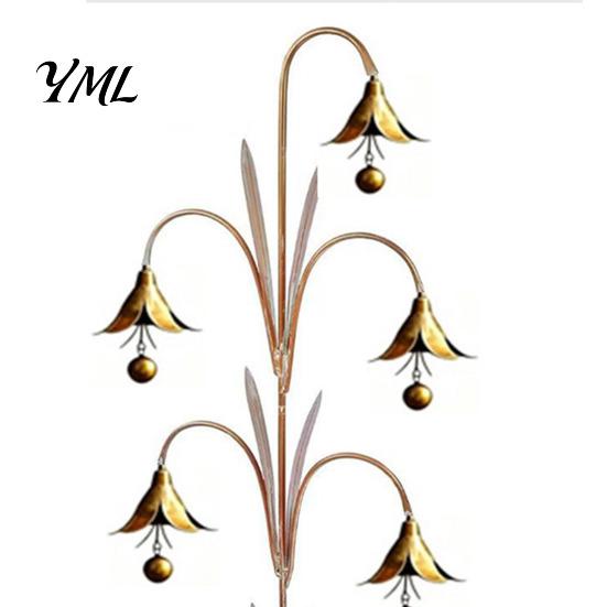 Artistic Balcony Hanging Accents Bluebell Flower Metal Wind Chime Stake, Iron Garden with Ground Weather Resistant Yard Decorations Rustic Bell,