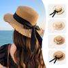 Summer Women's Big Eaves Sunscreen Hat Bow Streamer Flat Top Straw Hat Seaside Beach Vacation Travel Sun Hat Top Hat