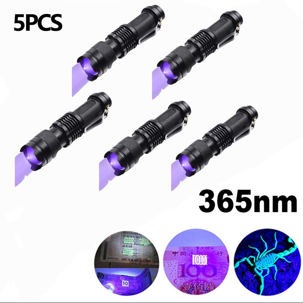 UV Purple Flashlight 365NM/395NM Aluminum Alloy Cash Detector Fluorescence Detection UV Flashlight Scorpion Lamp Purple Lamp
