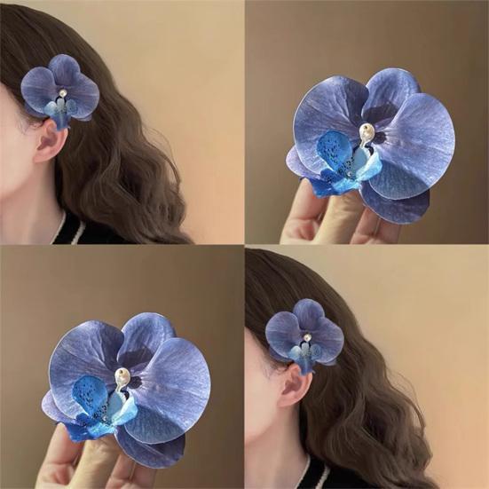 Artificial Moth Orchids Hair Clip Bohemia Hawaiian Faux Pearl Simulated Flower Duckbilled Clamp Hairpin Hair Barrette Women Hair Accessories Headwear