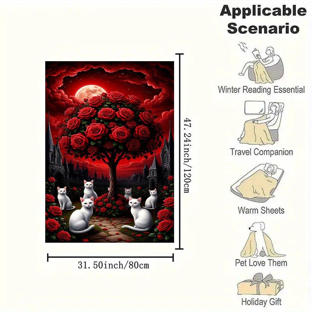 Enchanted Rose Garden Fantasy Wall Art PrintBlanket Flannel Throw Blanket for Sofa, Bed, Travel, Camping, Office, Couch, Chair