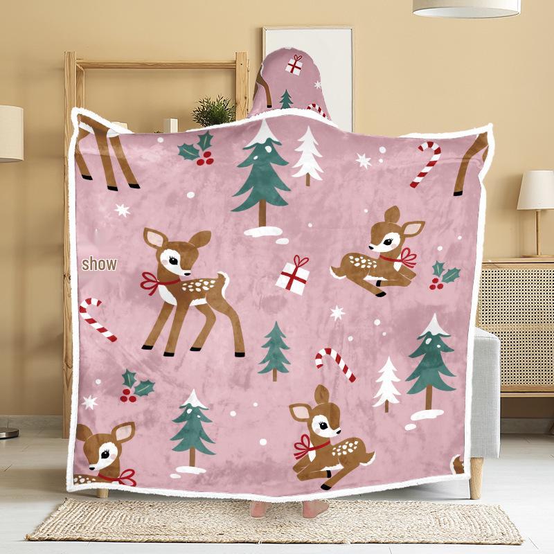 Christmas Festival Wearable Hooded Flannel Blanket Shawl