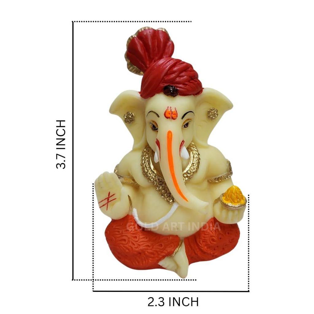 Ganesha Idol with Red Pagdi for Home & Office Decor | Car Dashboard Idol Ganesha Murti Ganpati Idol for Home Decor