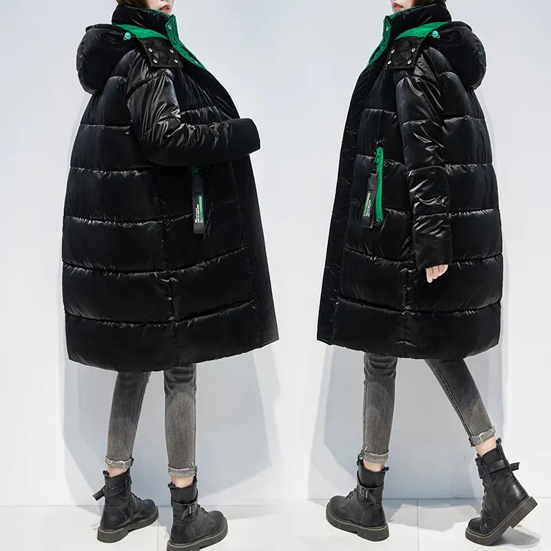 Winter Women Korean Fashion Oversized Hooded Jackets Thicken Warm Waterproof Casual Long Coats