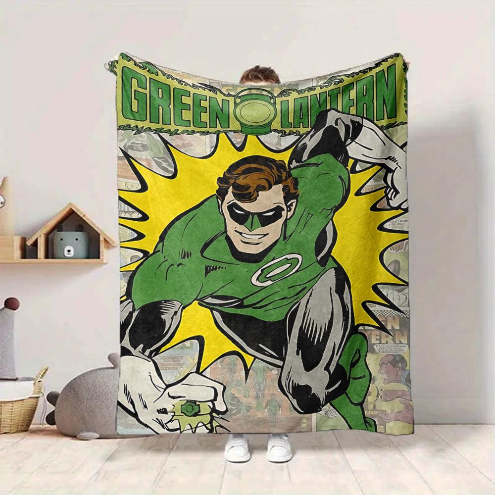 1pc Green Lantern Blanket Lightweight Flannel Throw For Sofa, Bed, Travel, Camping, Livingroom, Office, Couch, Chair, And Bed