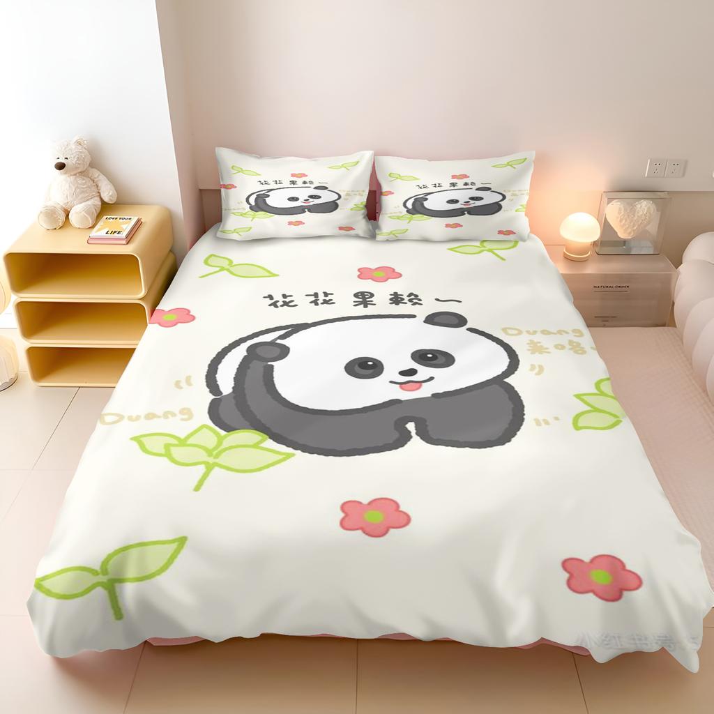 Мультяшная наволочка с пандой Miniso, полный размер, милый, для детской спальни, полиэстер, подарок для взрослого, комплект постельного белья 2/3 шт.