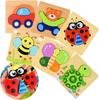 TMR.Breath G-Shape Matching Puzzle, 6 Types, Animals, Cars, and Insects, Wooden, Hand-Play, Colorful, Rounded Edges, Birthday Gift