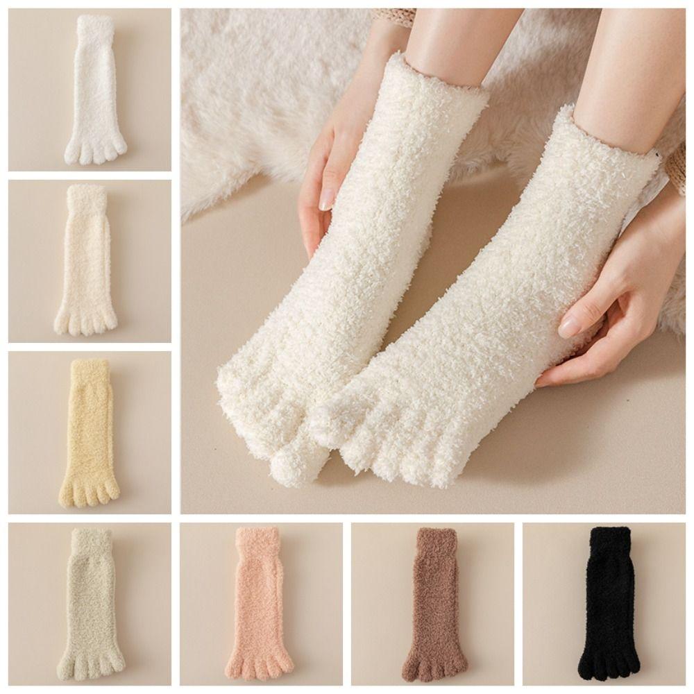 Mid Tube Five Toe Plush Socks Thickened Warm Floor Socks Women Kawaii Five Toe Fleece Socks Winter