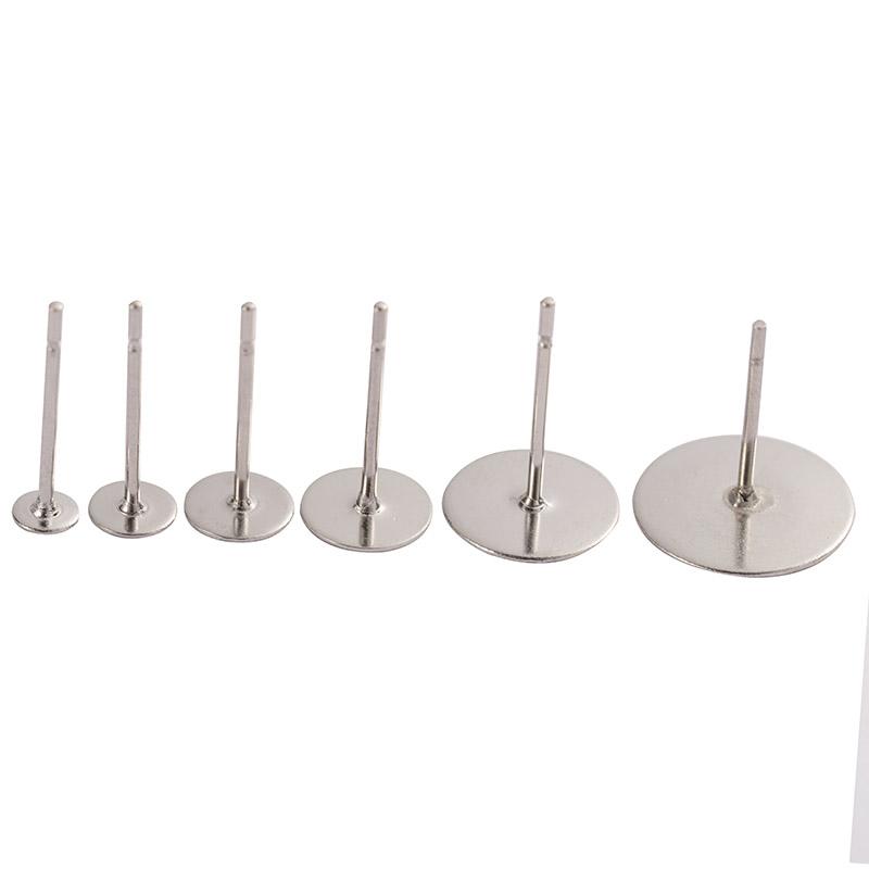 100pcs/lot Stainless Steel Blank Post Earring Studs Pins Steel Flat Round Tray Base for Earring Jewelry Findings Supplies DIY