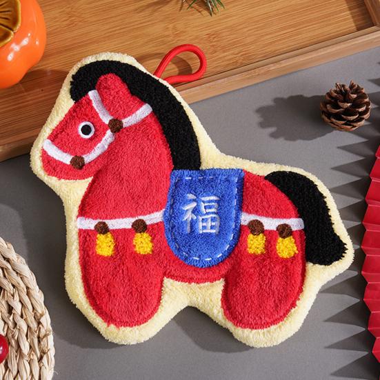 Милое полотенце для рук с лошадью Впитывающее быстросохнущее полотенце для рук с петлей для подвешивания Дизайн с счастливой лошадью Полотенце для ванной комнаты кухни Новогодний декор