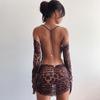 Short Women Leopard Loose Flare Sleeve Halter Backless Ladies Spring Summer New Hip Mini Dress