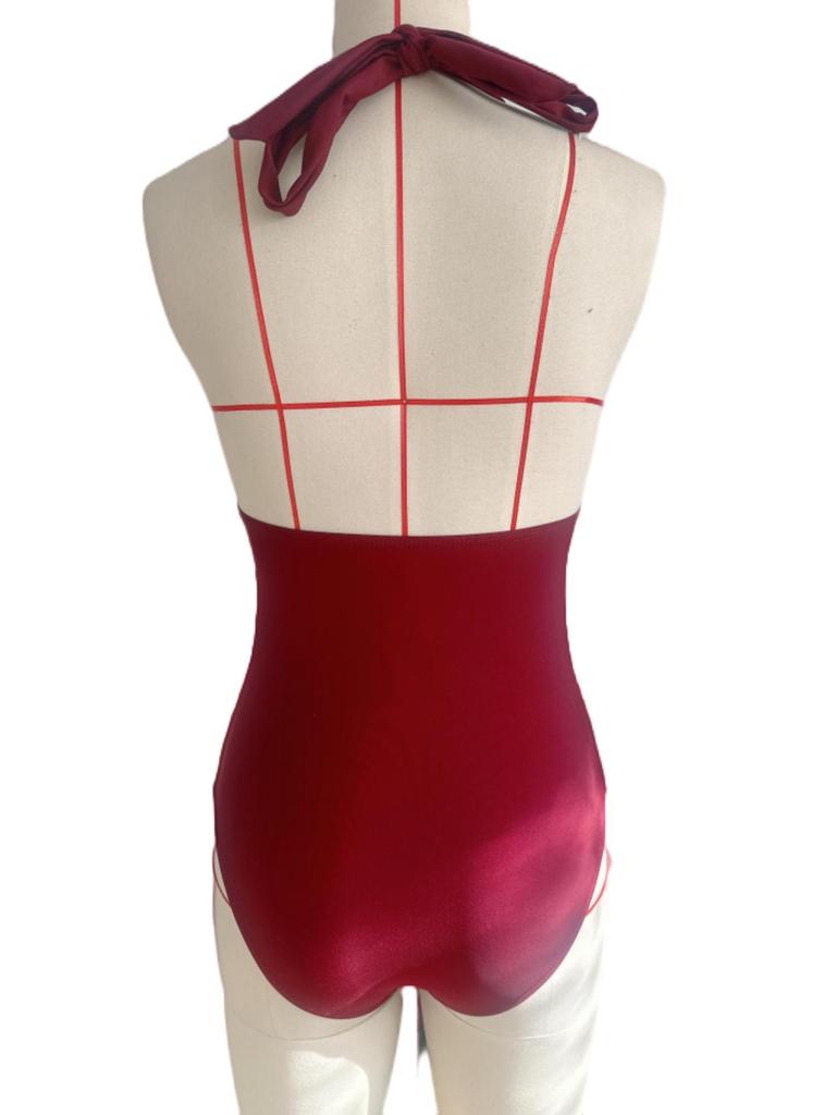 2025 Sexy Deep V European & American Print Tie-Up Halter Bikini Swimsuit