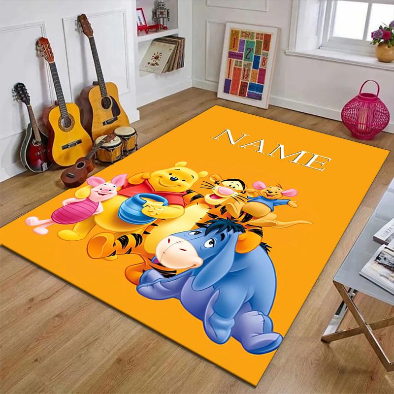Custom Winnie Mat Personalized Name, Polyester Washable Indoor Entryway Rug, Gift for Christmas, Easter, Thanksgiving Day