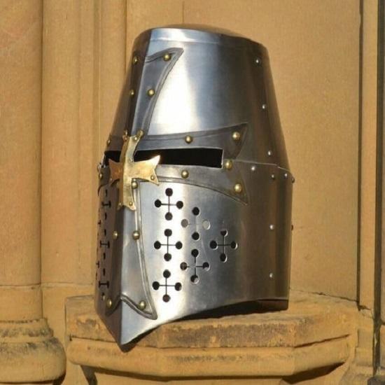 Medieval Crusader Templar Helmet Lerp Warrior Knight Helmet Silver Finish Crusader Helmet