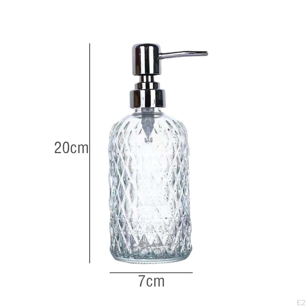 Clear Glass Hand Dish Soap Dispenser with 304 Stainless Steel Pump, Stylish Empty Lotion Dispensers