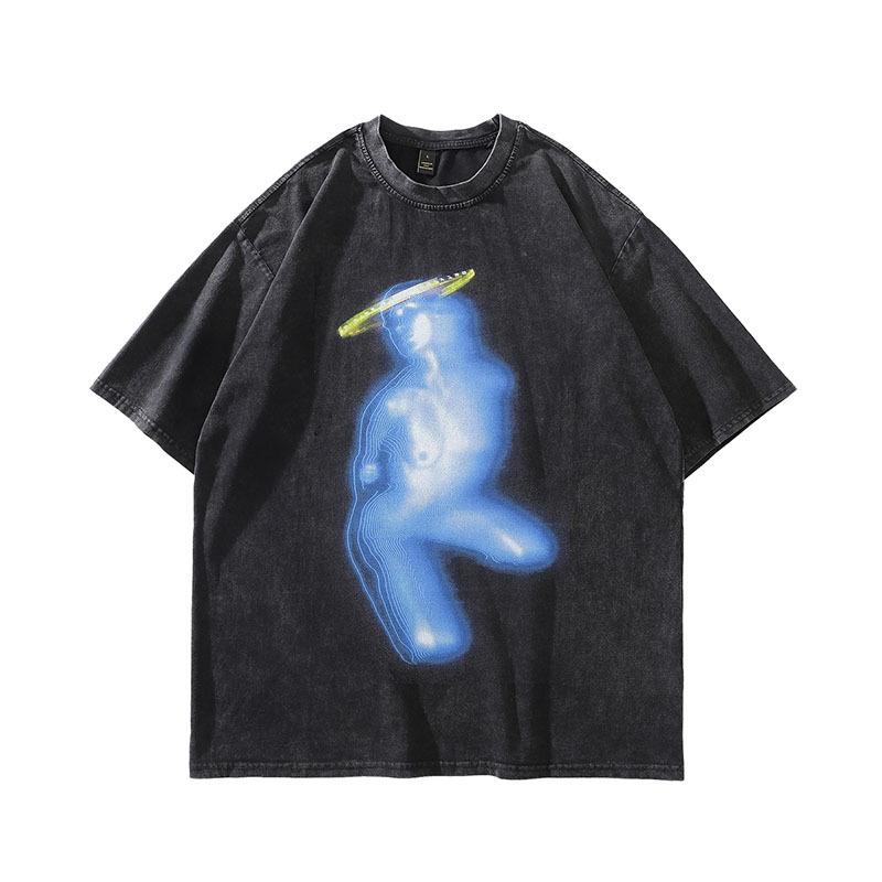 Американская уличная ретро футболка летняя новая японская укиё-э расписная тату девушка с коротким рукавом мужская и женская свободная модная