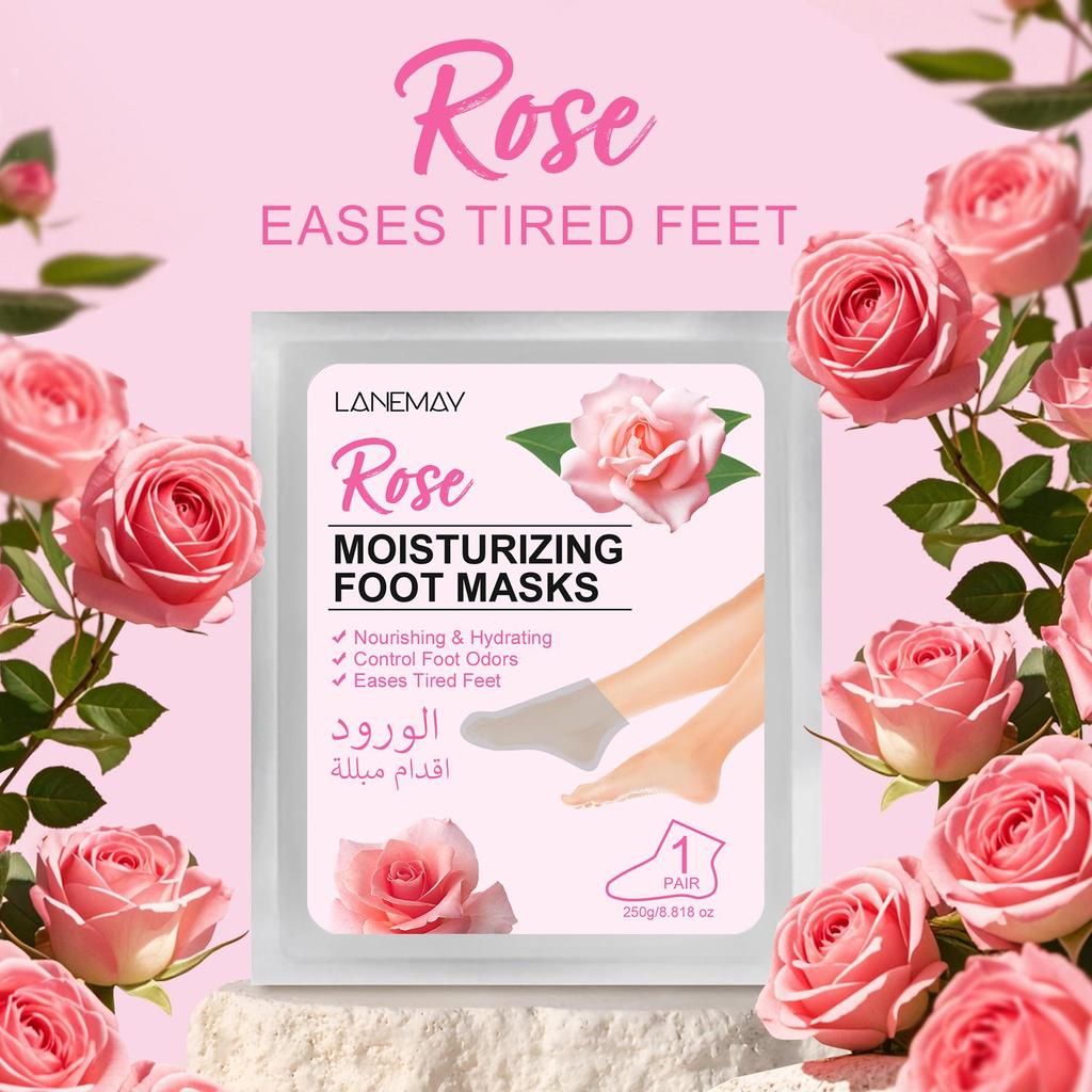 5 Packs Rose Moisturizing Foot Masks - Hydrating & Softening for Rough, Dry, Cracked Skin, Provides Intense Hydration for Silky-Smooth Feet