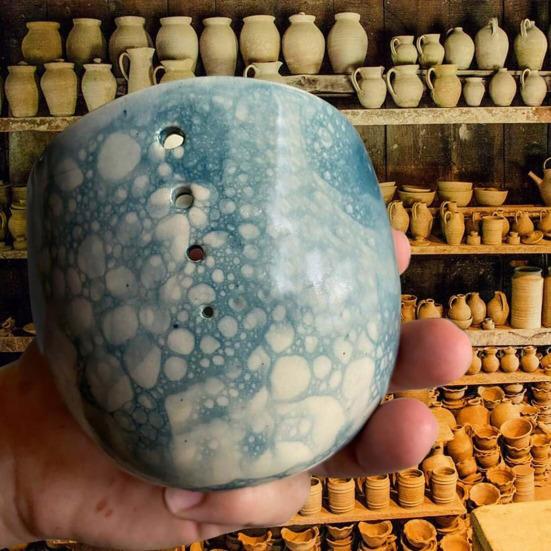 Herb Stripper Bowl Pottery Herb Leaf Removal Tool Kitchen 4-Hole Herb Stripper Meal Prep Tool for Kale Collards Herbs