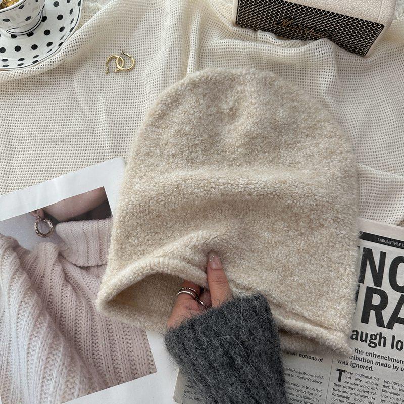 Дизайнерская вязаная круглая шапка для волос, однотонная, женская, осенне-зимняя, баотоу, защитная шапка для ушей, завивка, шерстяная, универсальная