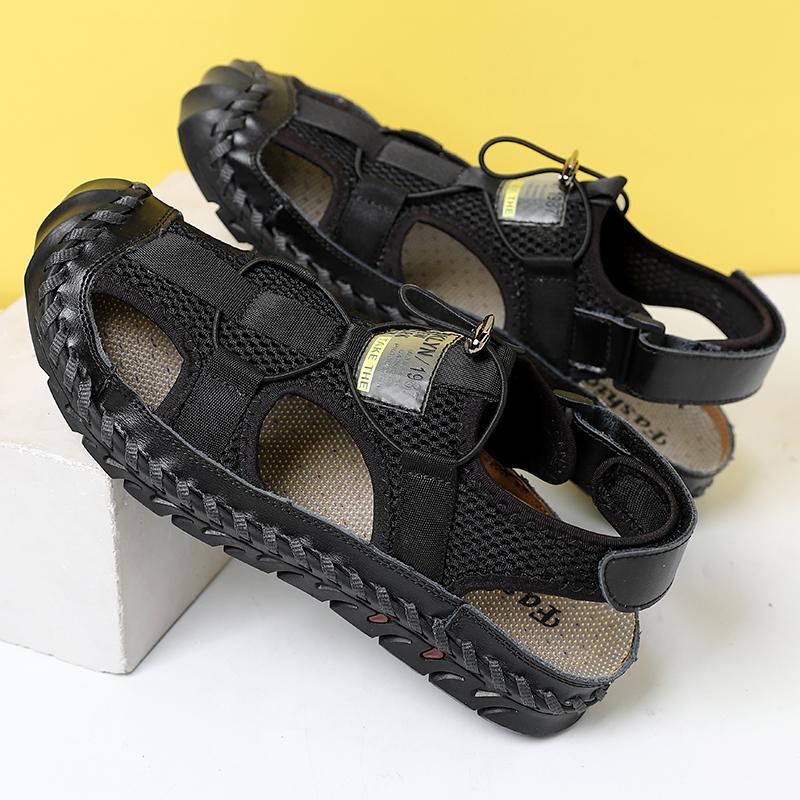 Summer Men'S Breathable Mesh Sandals Beach Outdoor Casual Shoes Thick Sole Closed Toe Aqua Shoes For Hiking Shoes Big Size 37-47