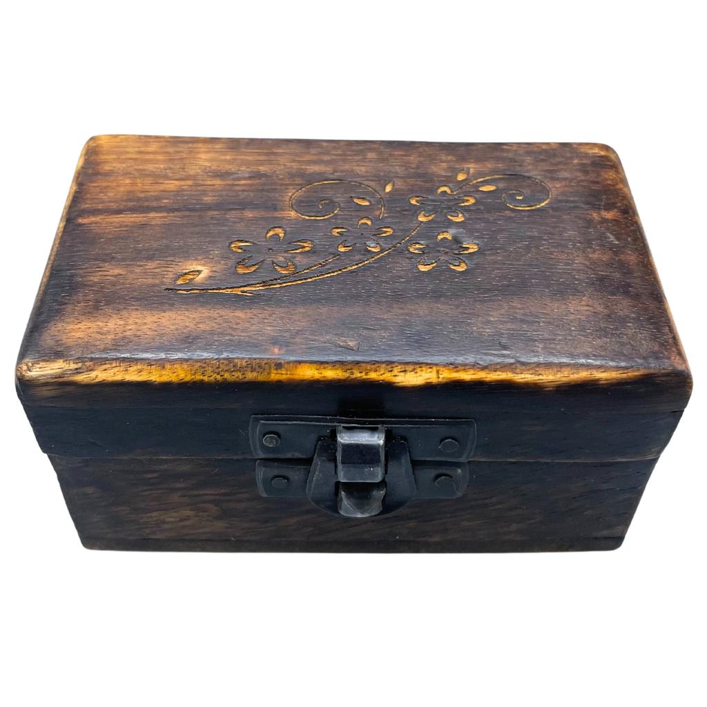 Wooden Pill Box Carved Designs Assorted 9x5x4cm