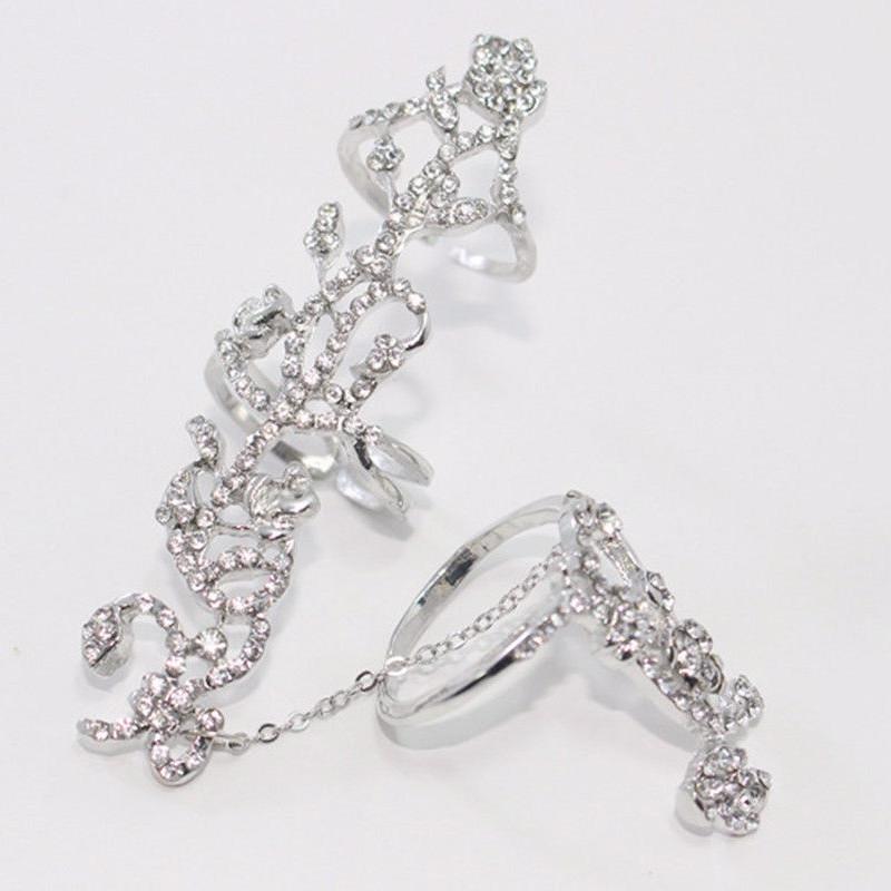 1 шт., популярные модные женские кольца, многозвенная цепочка на палец, кольцо с кристаллами розы, красивое ювелирное изделие, подарок