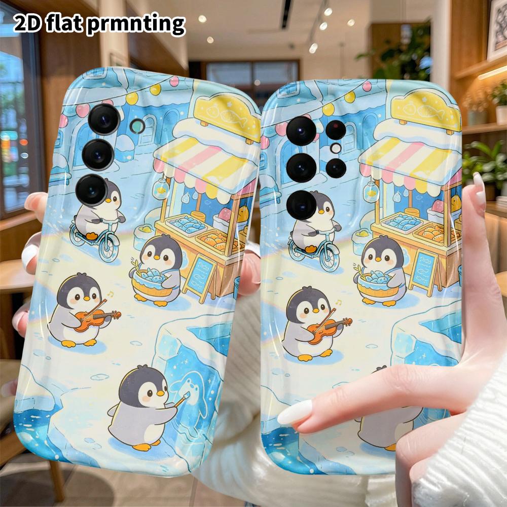 Phone Case: 2D flat Samsung Galaxy A34 A35 M05 M06 S20 S22 S21 FE Plus 5G protective case, Penguin Market, perfect Christmas and Halloween holiday gif