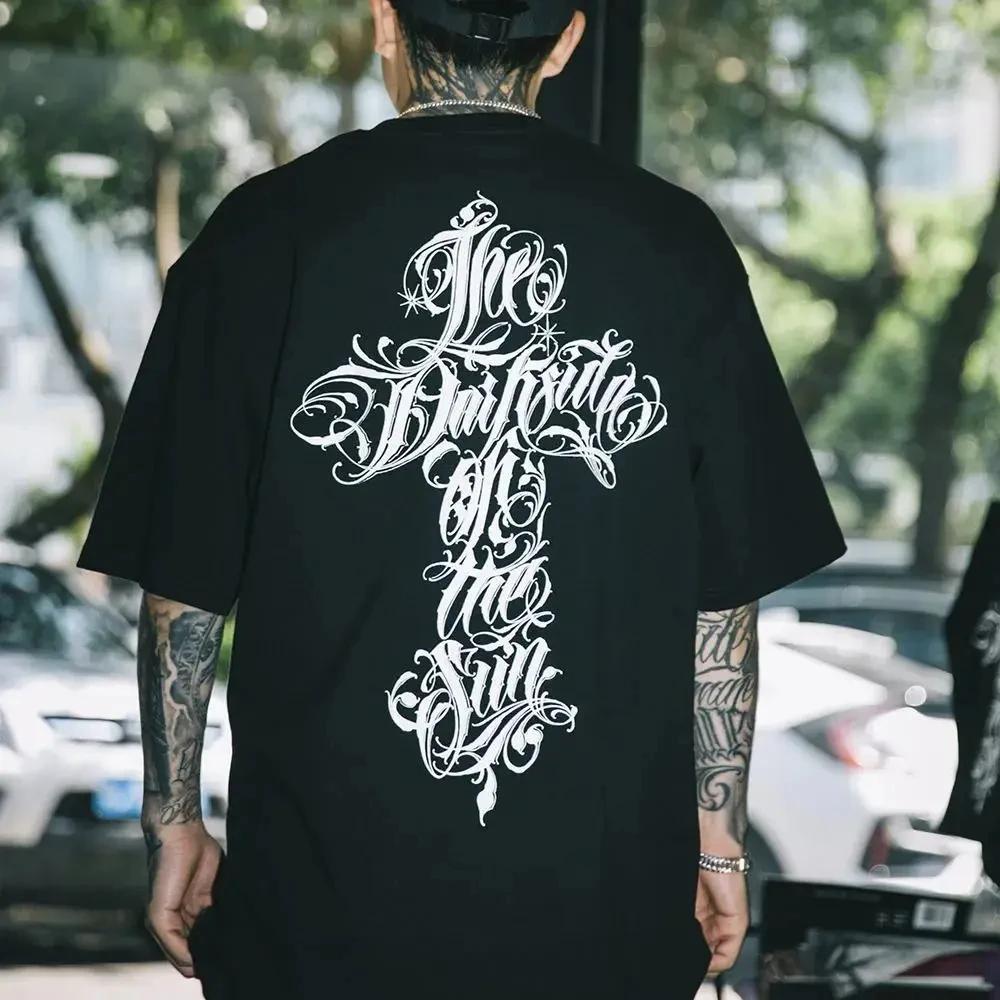 Harajuku Streetwear Hip Hop Мужская футболка с коротким рукавом Tattoo Chicano Front Fross, фирменная одежда Gangster West Coast Streetwear