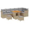 Ensemble de Canapé de Jardin 9 Pièces avec Coussins Beige Poly Rotin Acacia, Ensemble de Salle à Manger de Jardin 3 Pièces 3361502