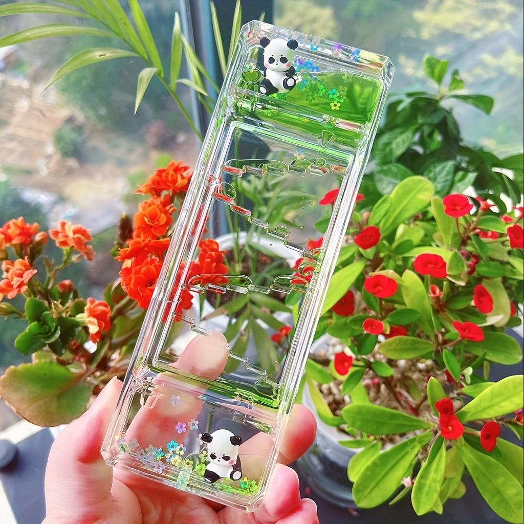 Очаровательный акриловый таймер с жидким движением «Панда» на 2 минуты с 3D-пандами, красочными цветами и бабочками. Идеальный подарок на день рождения
