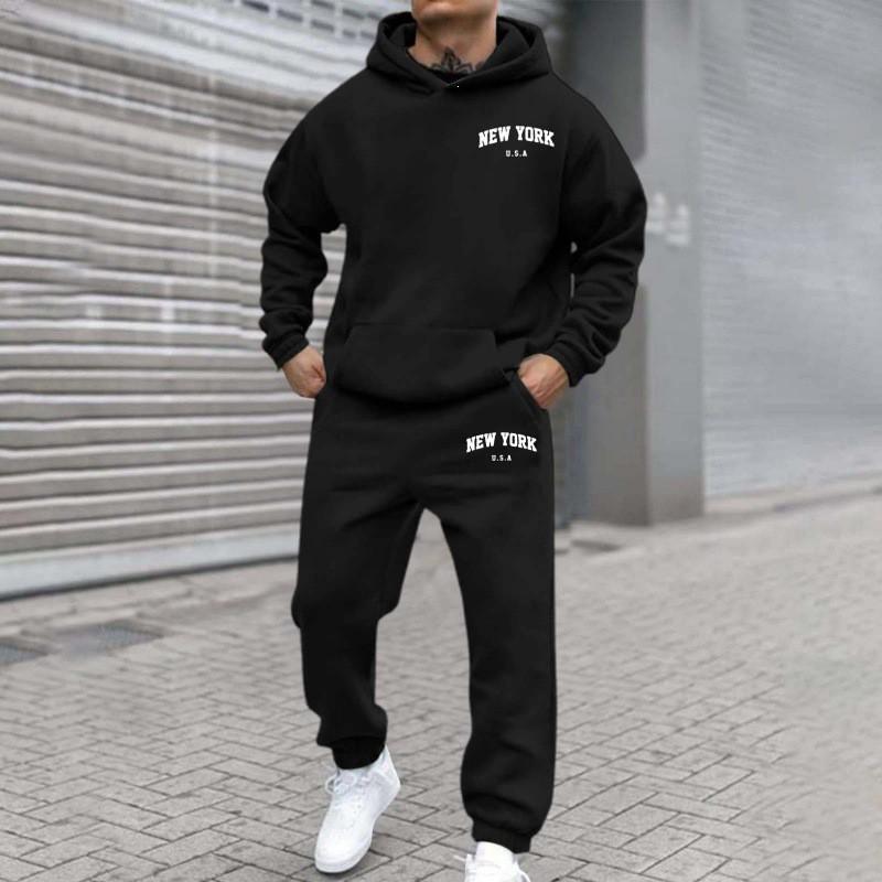 Mens Streetwear Fleece Hooded Sweatshirt Pants Set Long Sleeve Casual Outfit Teens To Adults